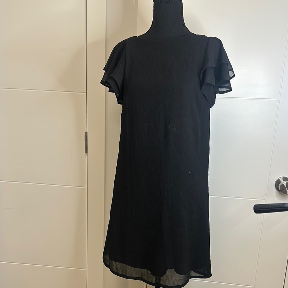 DEX black ruffle sleeve shift dress Little black dress Bohemian inspired size XS